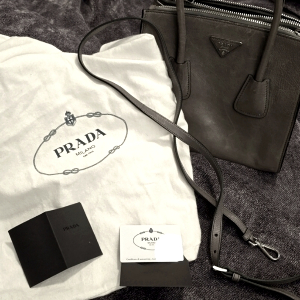 Prada Glace in Marmo Gray - Twin Pocket Calfskin Tote Handbag